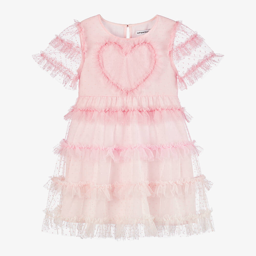 Self-Portrait - Girls Pink Tulle Heart Dress | Childrensalon