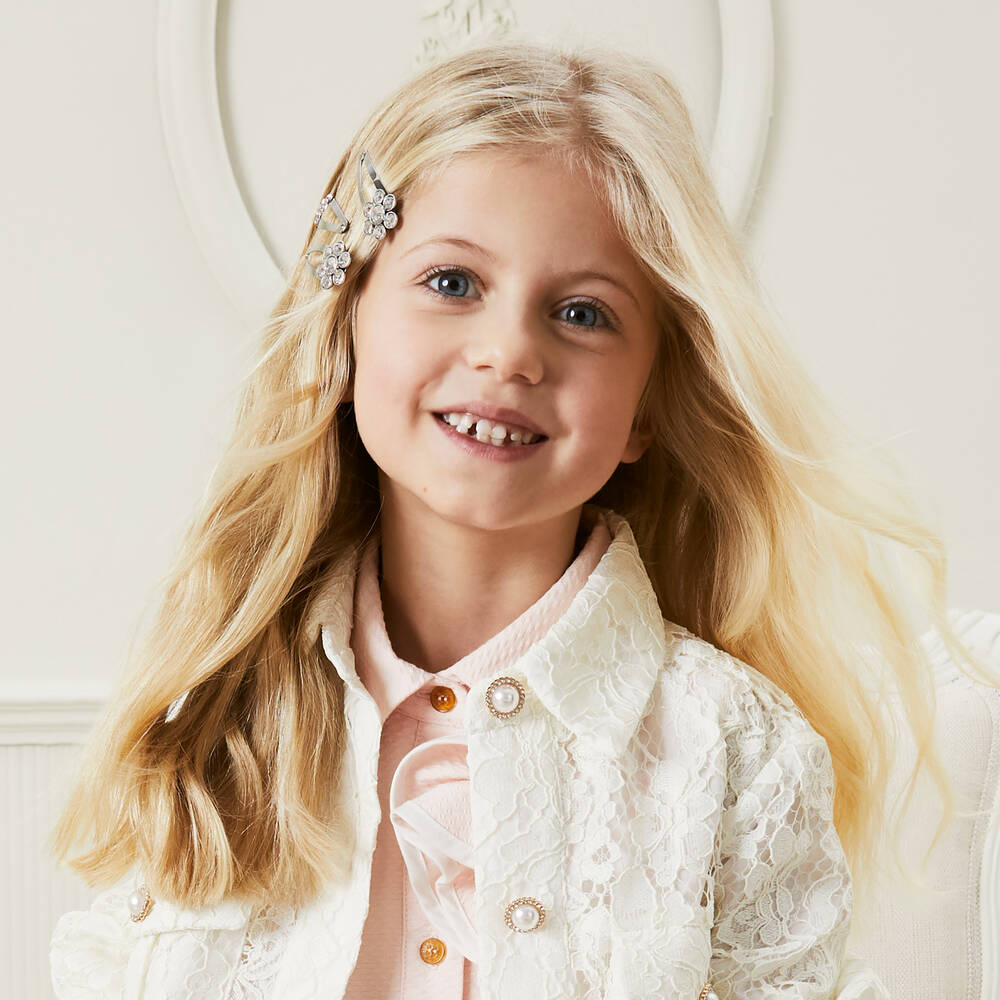 Self-Portrait - Girls Silver Diamanté Hair Clips (4 Pack) | Childrensalon