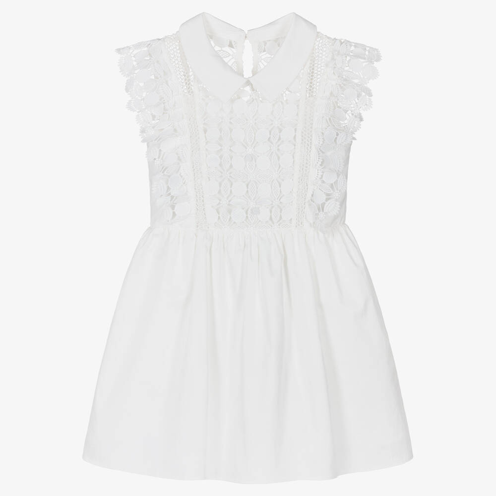 Self-Portrait - Girls White Lace Mini Dress | Childrensalon