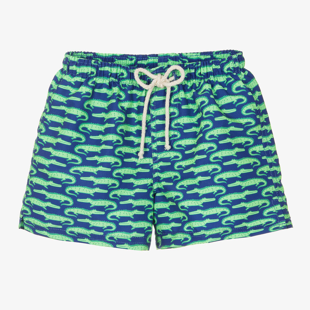 Shop Selini Action Boys Blue Crocodile-print Swim Shorts