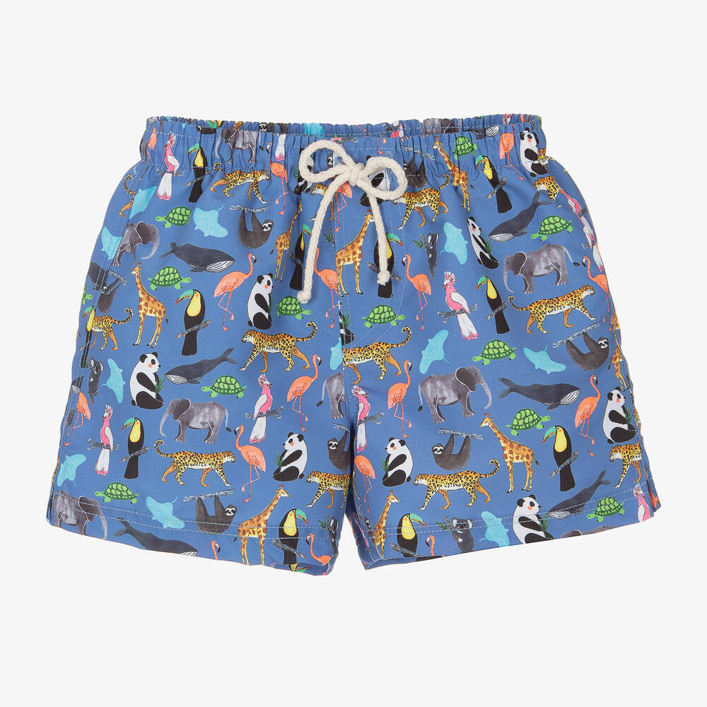 Shop Selini Action Boys Blue Wild Animals Swim Shorts