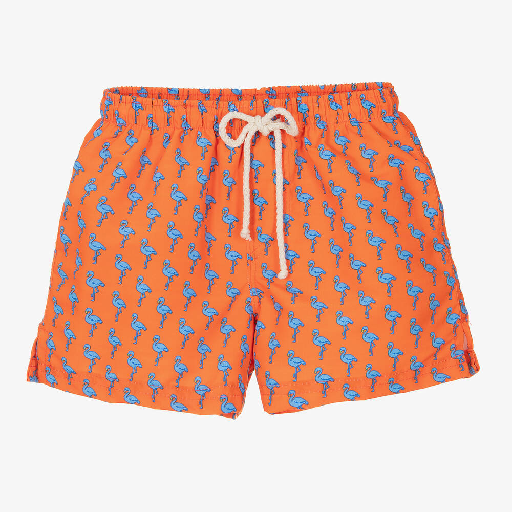 Shop Selini Action Boys Orange Flamingo-print Swim Shorts