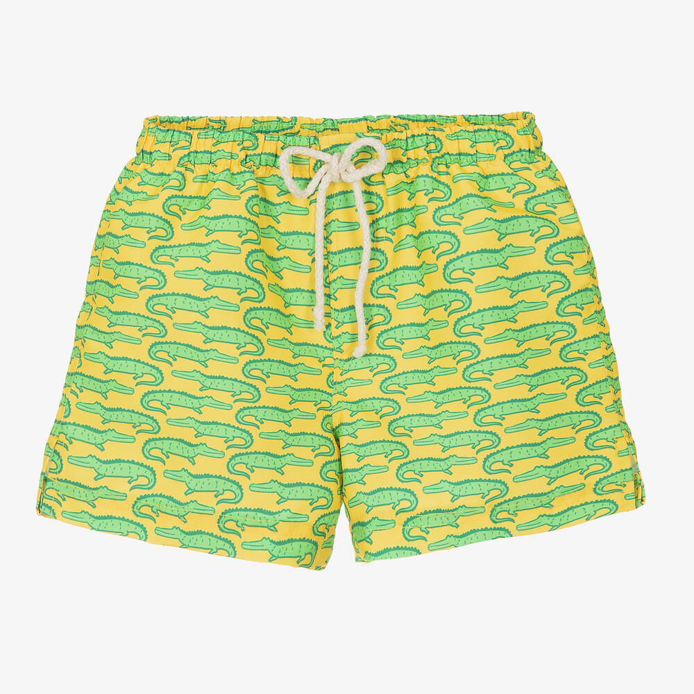 Shop Selini Action Boys Yellow Crocodile-print Swim Shorts