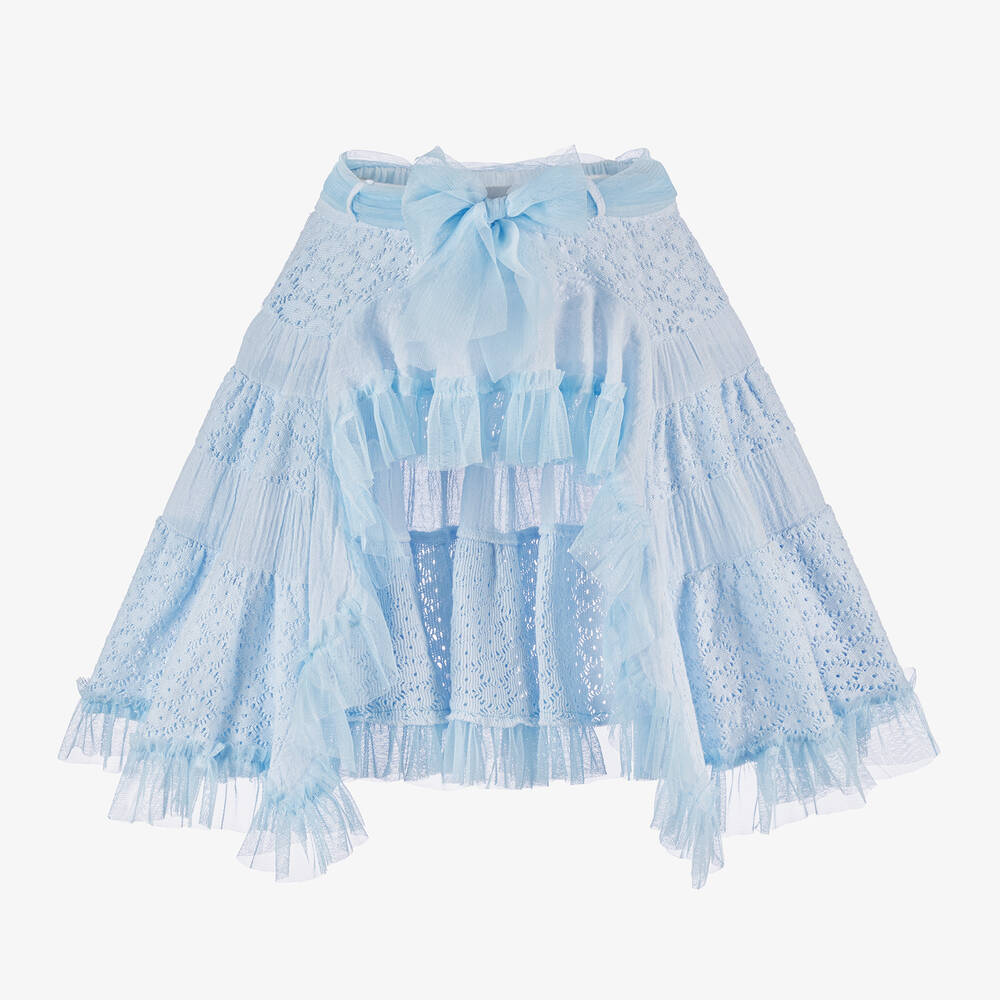 Selini Action - Girls Blue Cotton & Tulle Beach Skirt | Childrensalon