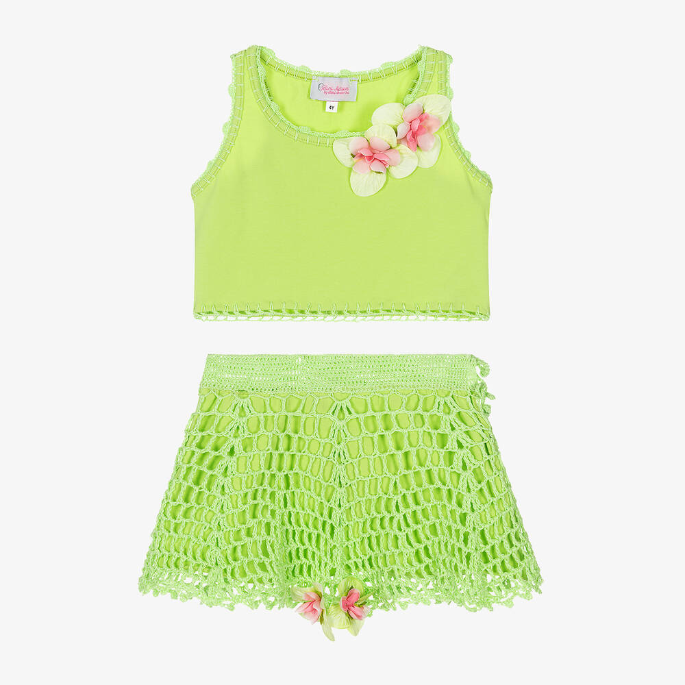 Selini Action - Girls Green Crochet Beach Skirt Set | Childrensalon