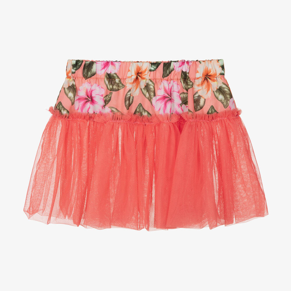 Selini Action - Girls Orange Roses & Tulle Beach Skirt | Childrensalon