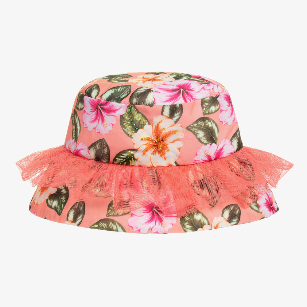 Selini Action Babies' Girls Pink Floral Bucket Hat In Orange