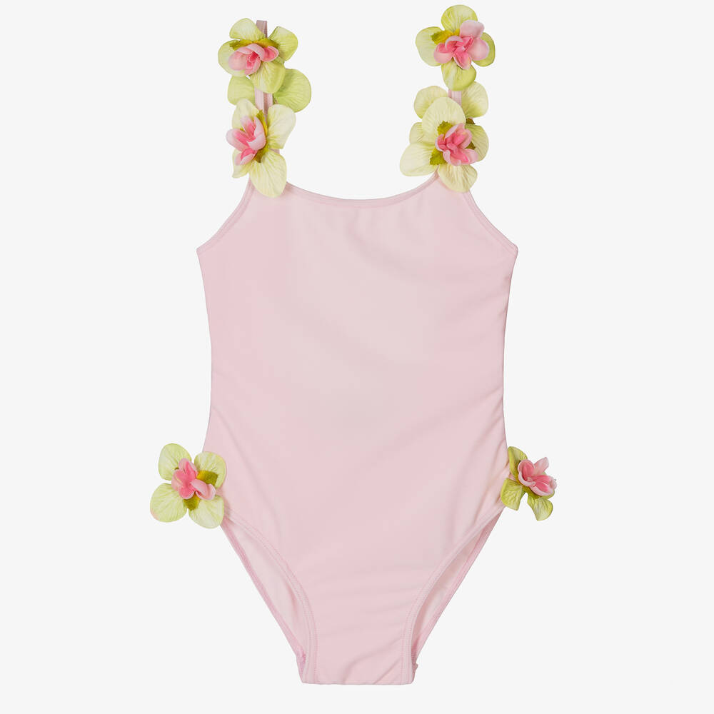 Selini Action Kids' Girls Pink Flower Appliqué Swimsuit