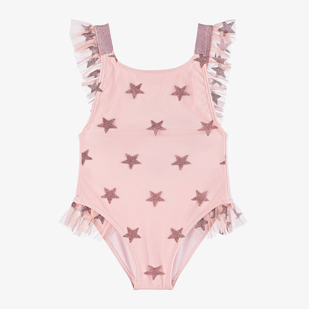 Selini Action - Girls Pink Glitter Star Swimsuit | Childrensalon