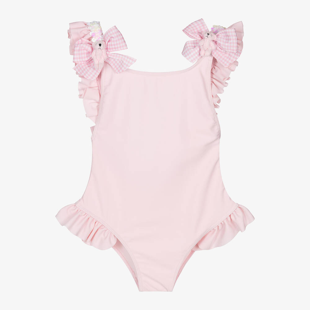 Selini Action - Girls Pink Teddy Bear & Sequin Swimsuit | Childrensalon