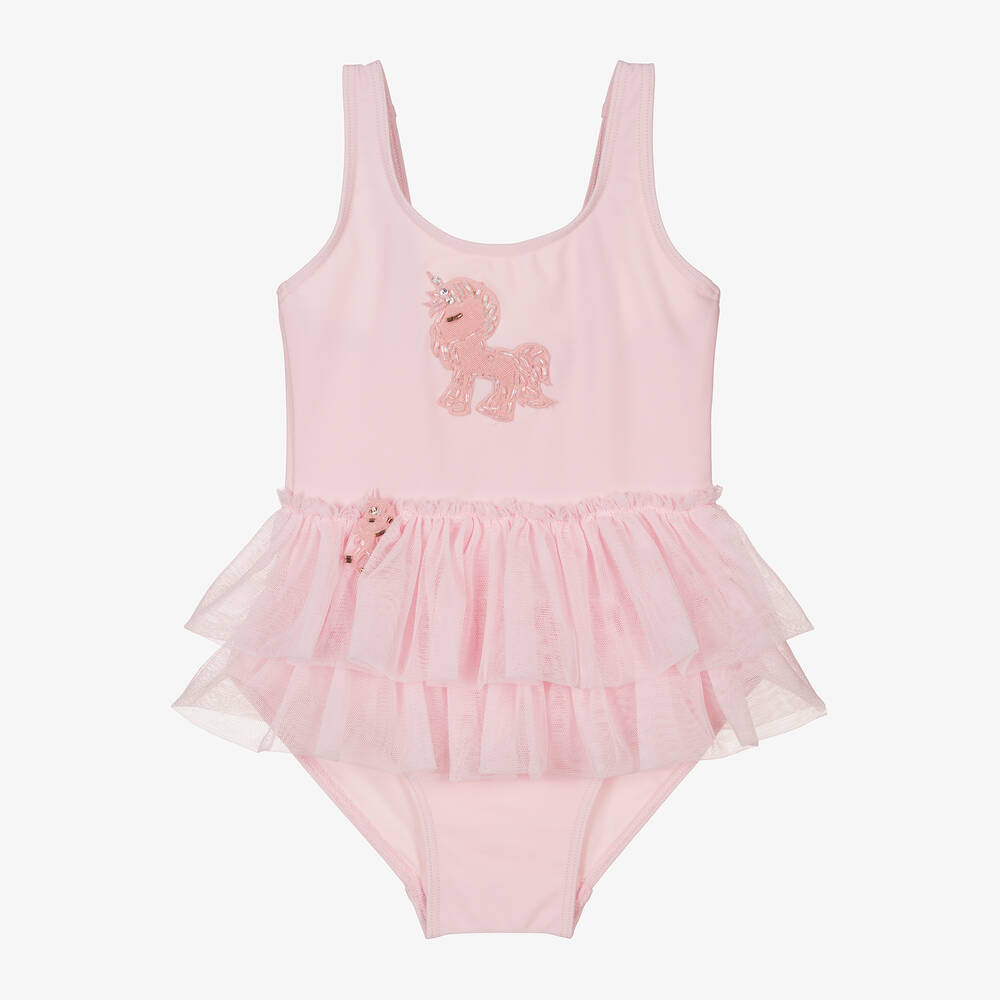 Selini Action - Girls Pink Unicorn Appliqué Tutu Swimsuit | Childrensalon