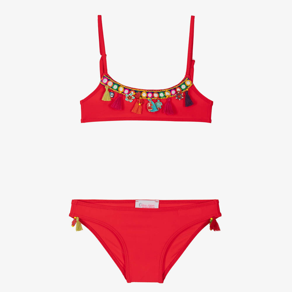 Selini Action - Girls Red Beads & Tassels Bikini | Childrensalon