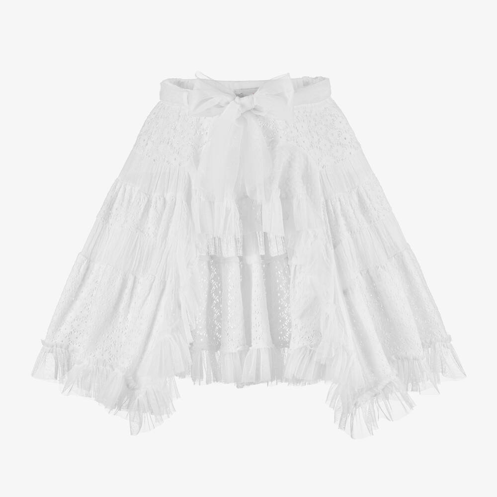 Selini Action - Girls White Cotton & Tulle Beach Skirt | Childrensalon