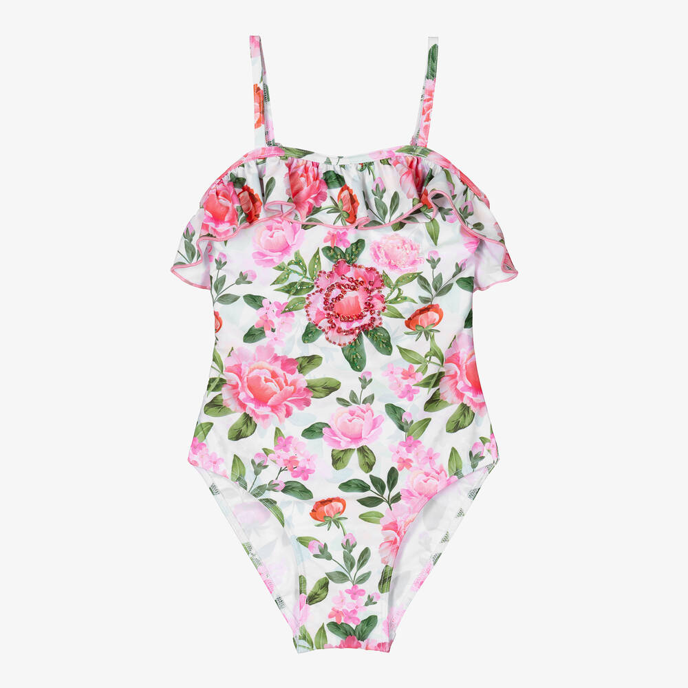 Shop Selini Action Girls White & Pink Rose Swimsuit