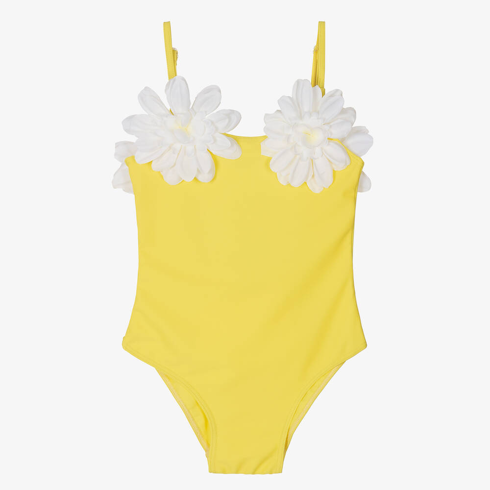 Selini Action - Girls Yellow Flower Appliqué Swimsuit | Childrensalon