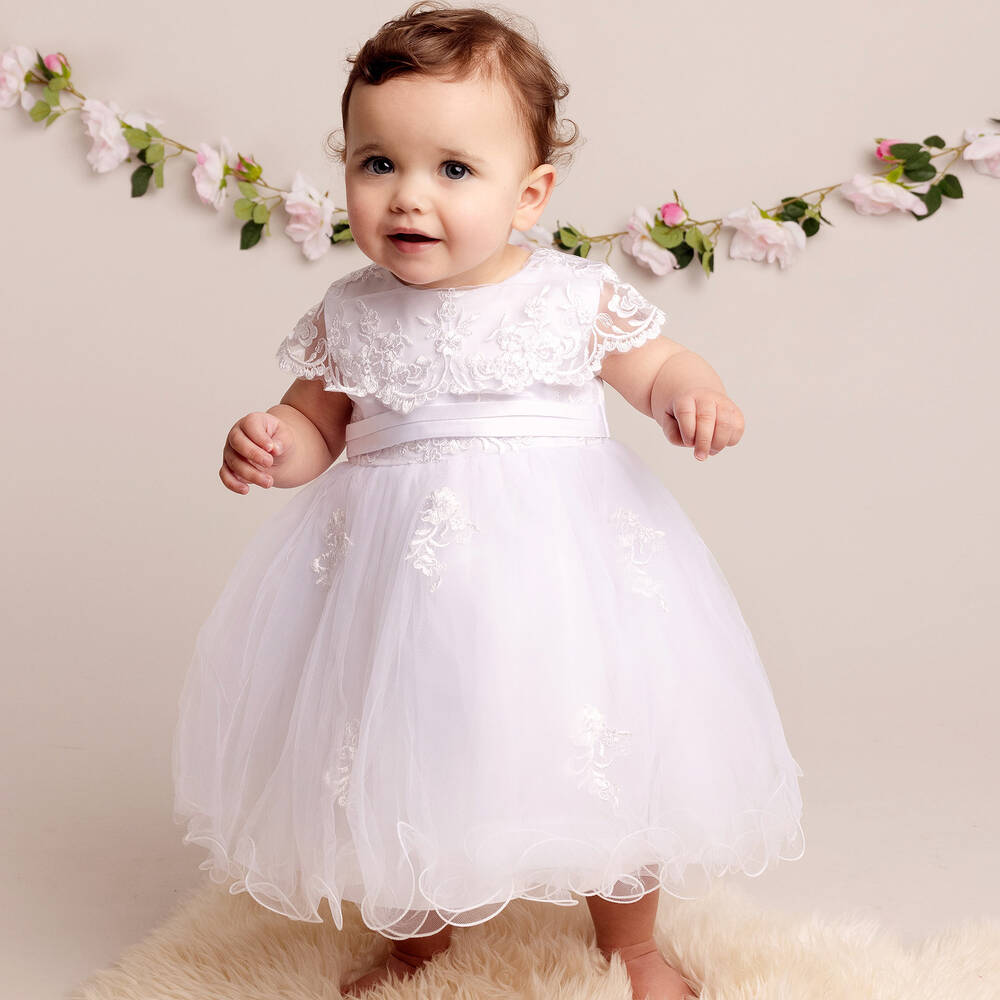 Sevva-Baby Girls Ivory Embroidered Tulle Dress | Childrensalon