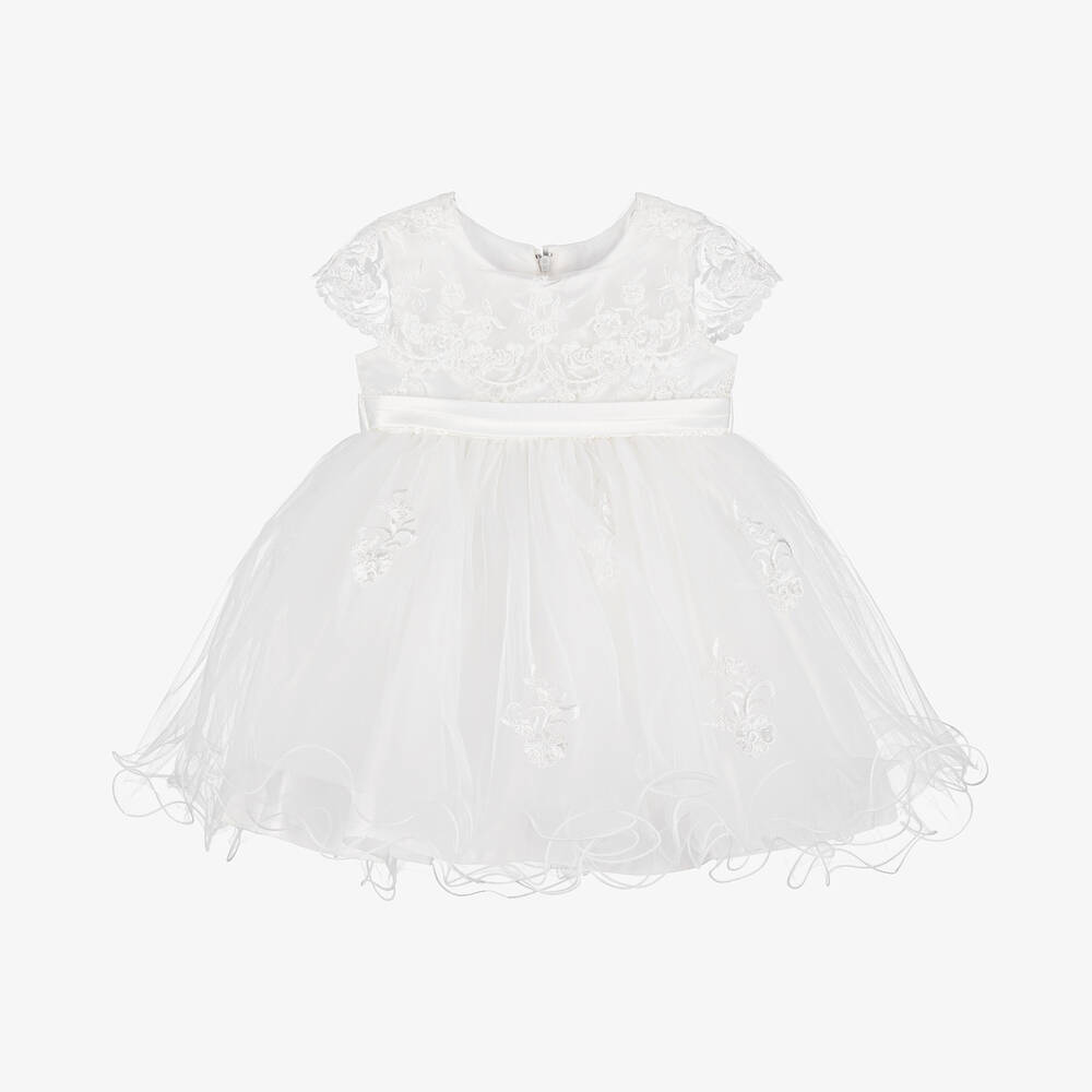 Shop Sevva Baby Girls Ivory Embroidered Tulle Dress