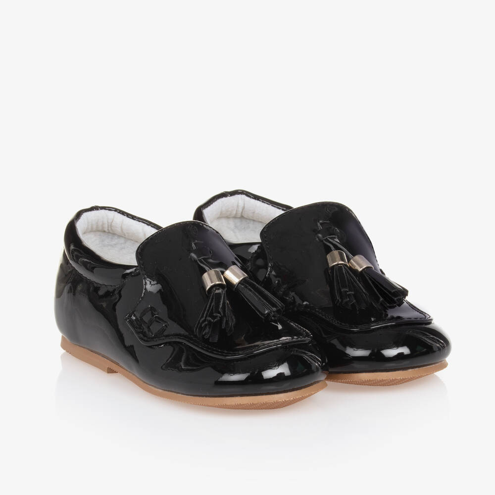 Sevva - Boys Black Faux Patent Leather Loafers | Childrensalon