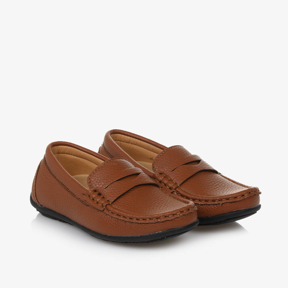 Sevva - Boys Brown Faux Leather Loafers | Childrensalon