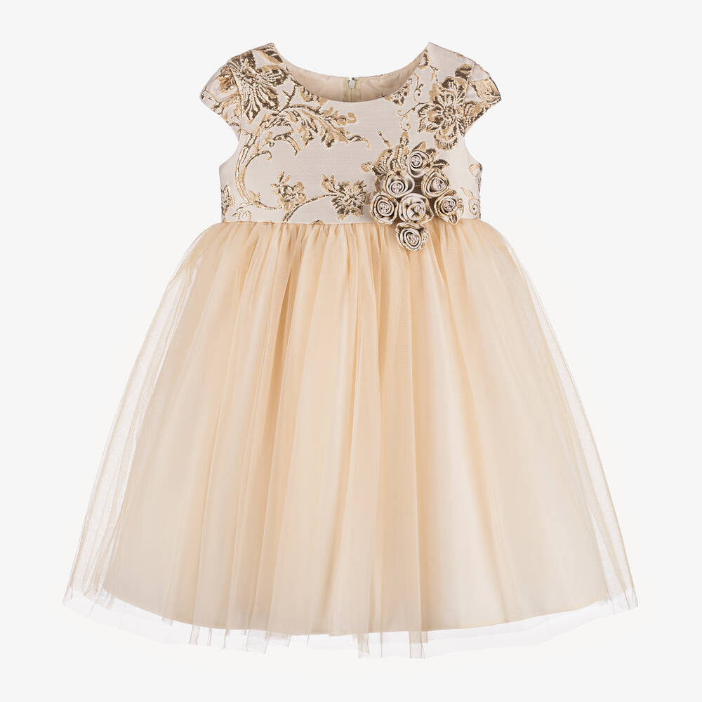 Sevva - Girls Gold Brocade & Tulle Dress | Childrensalon