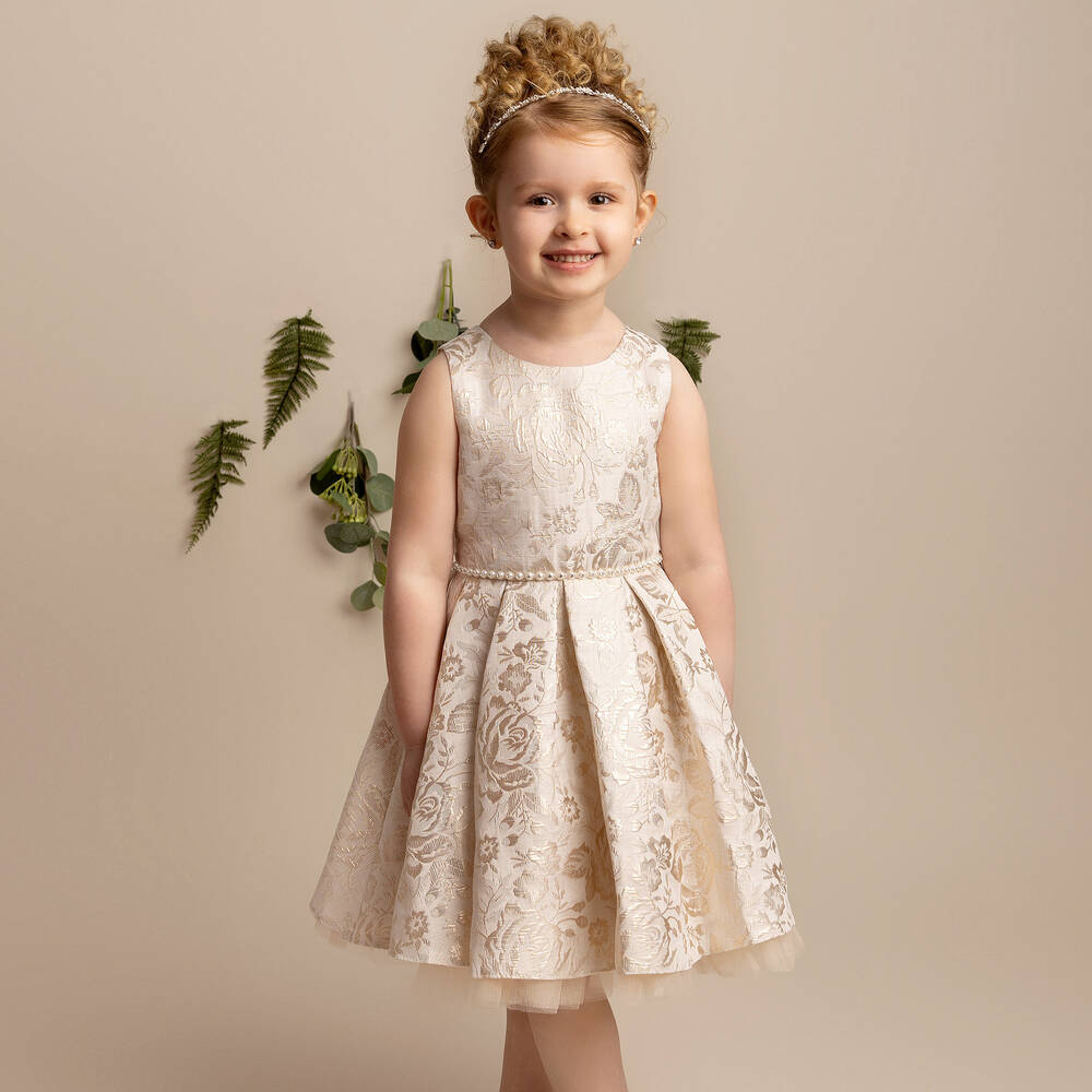 Sevva-Girls Gold Floral Jacquard Dress | Childrensalon