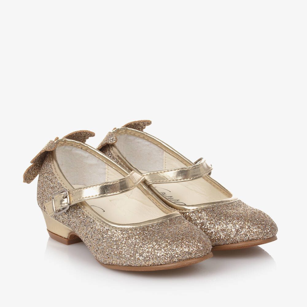 Sevva - Girls Gold Glitter Butterfly Shoes  | Childrensalon