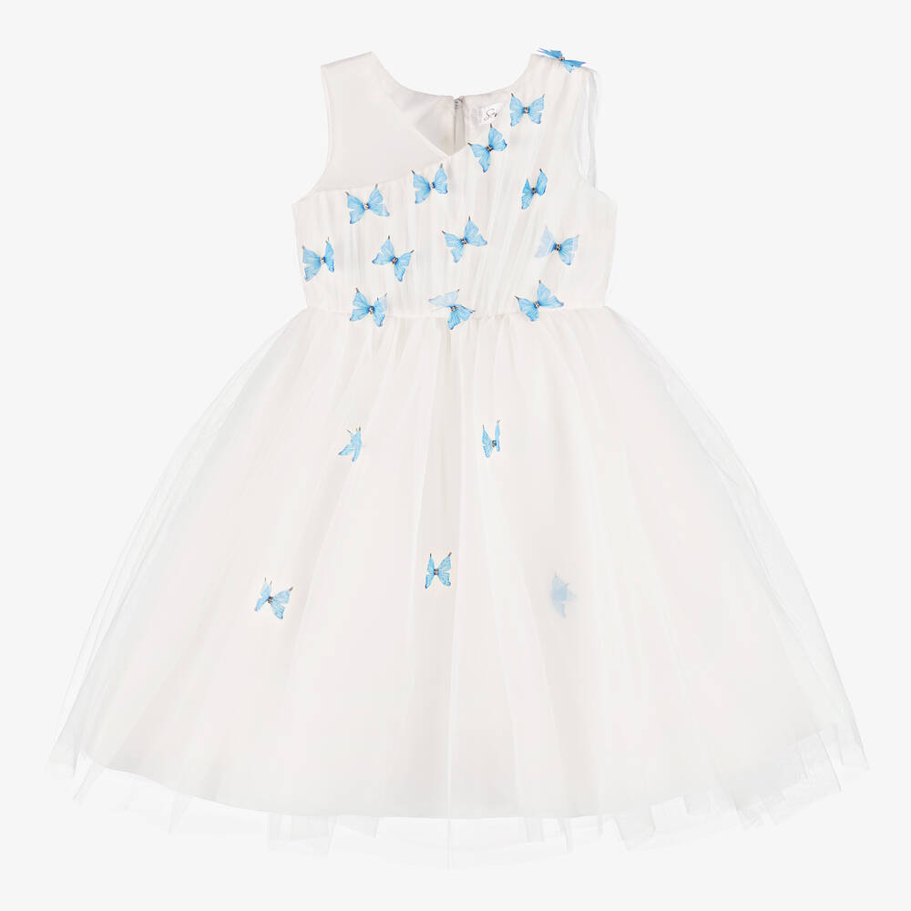 Sevva - فستان تول مزين بفراشات لون أزرق و عاجي  | Childrensalon