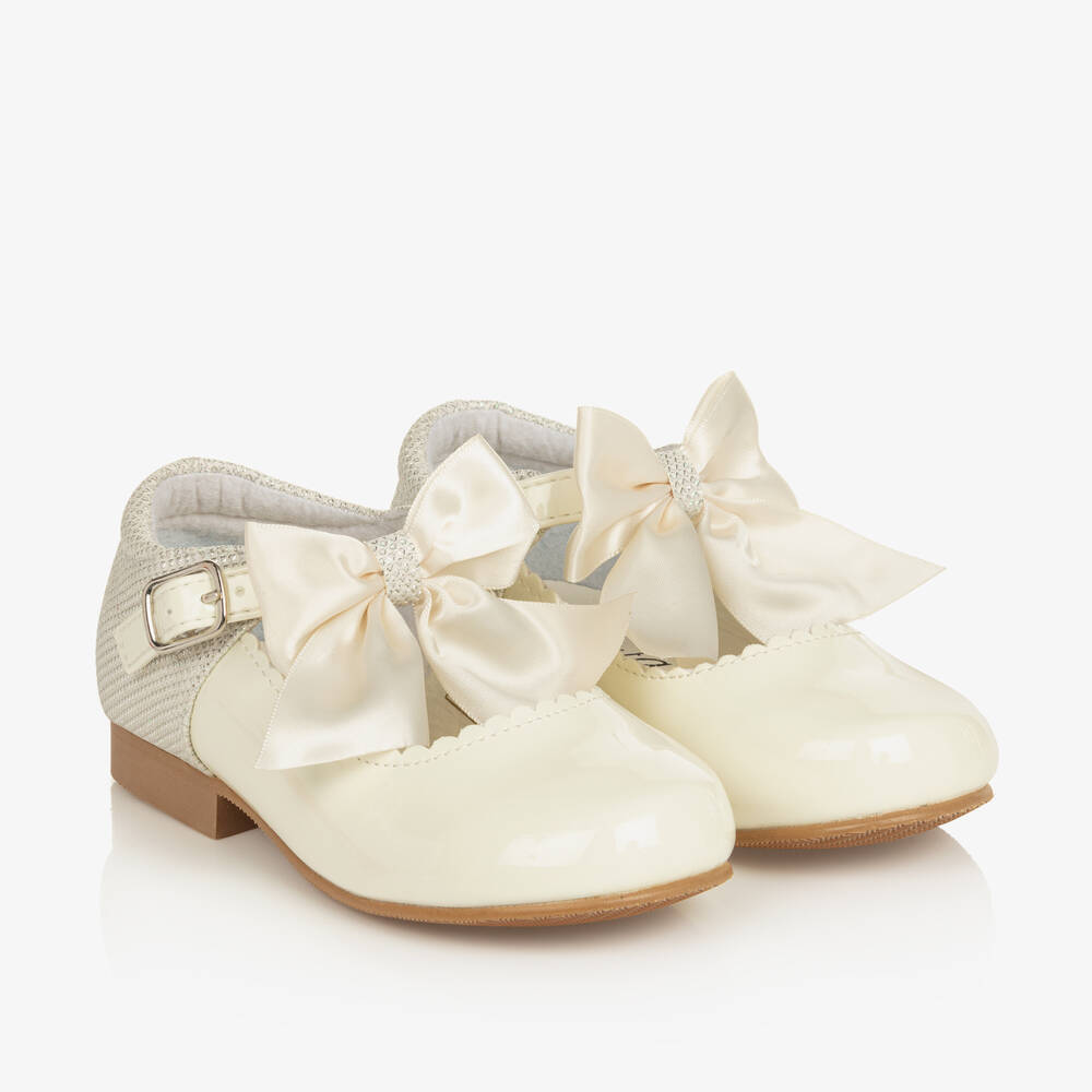 Sevva - Girls Ivory Patent Faux Leather Bow Shoes | Childrensalon