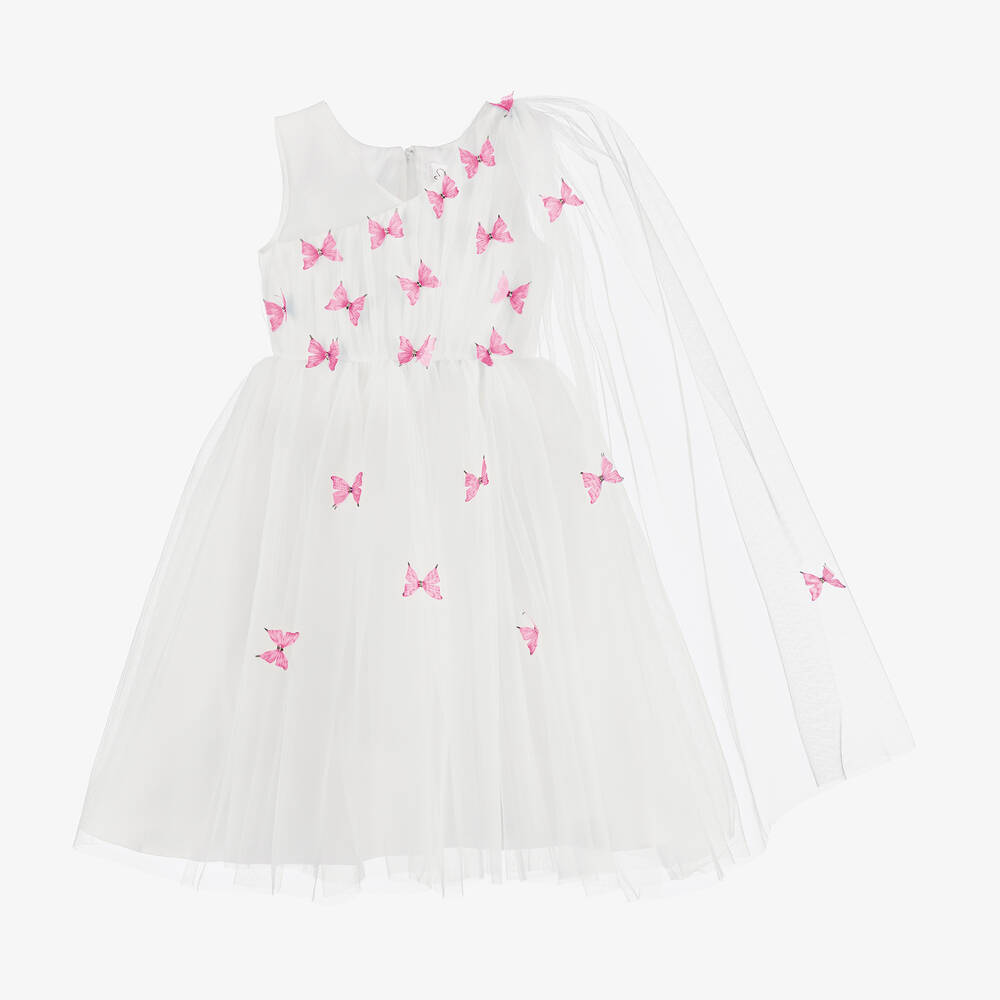 Sevva - Girls Ivory & Pink Butterfly Tulle Dress | Childrensalon