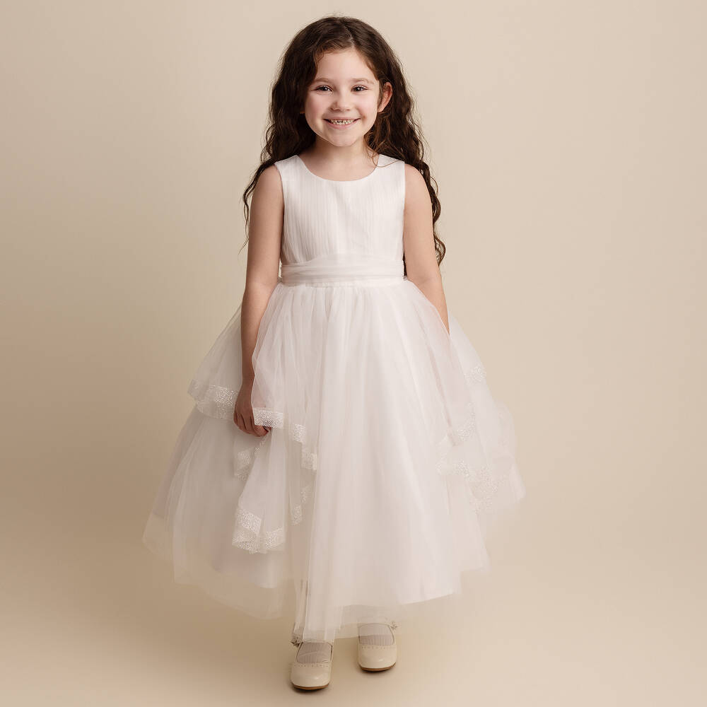 Sevva-Girls Ivory Pleated Tulle Dress | Childrensalon