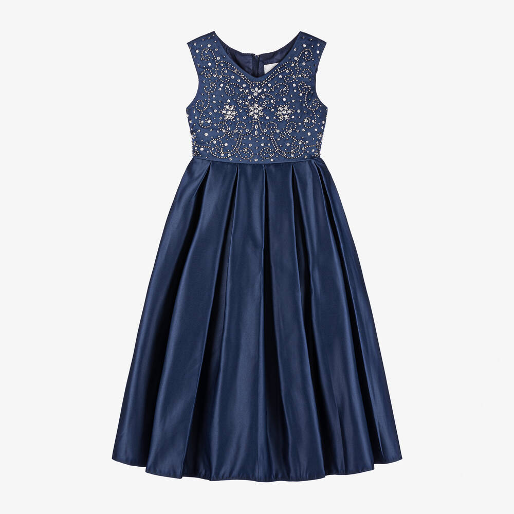 Sevva - Girls Navy Blue Satin Dress | Childrensalon