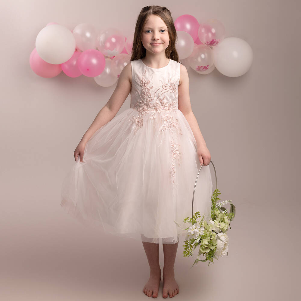 Sevva-Girls Pink Embroidered Tulle Dress | Childrensalon