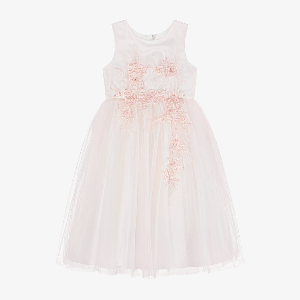 Sevva - Girls Pink Embroidered Tulle Dress | Childrensalon
