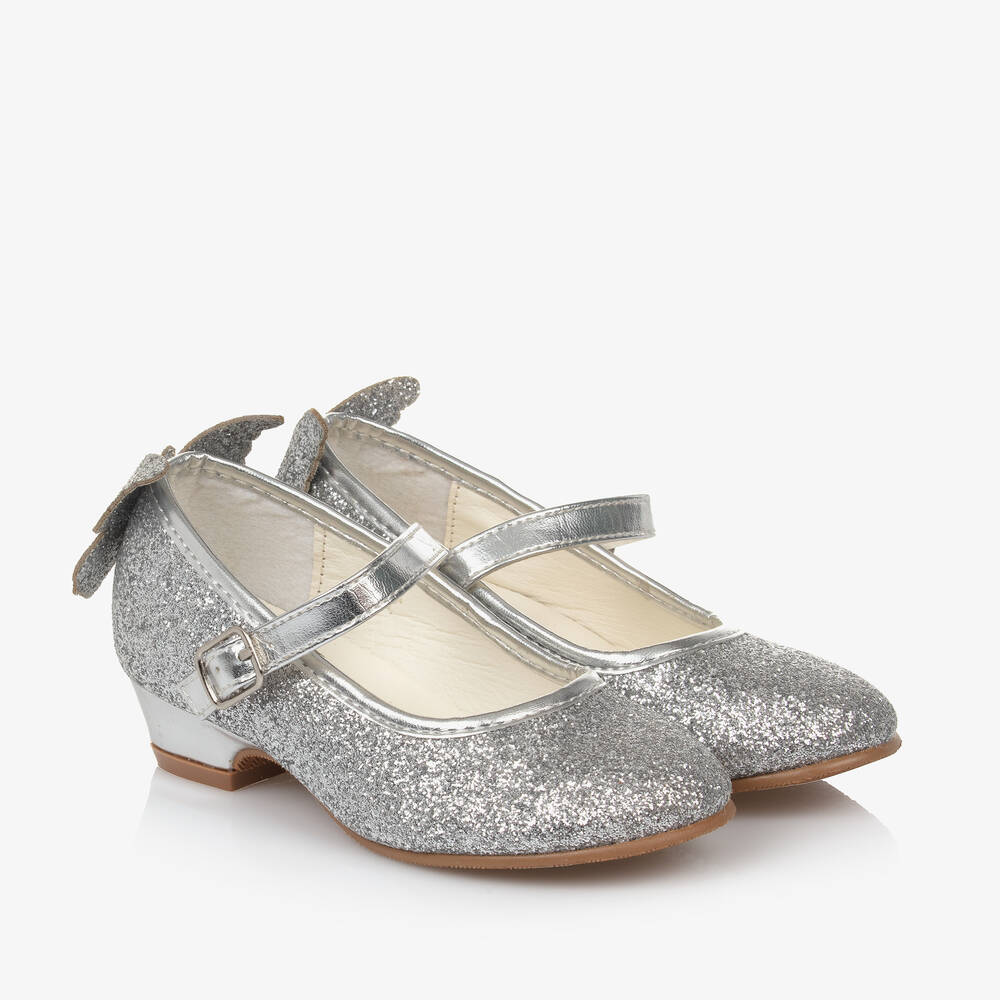 Sevva - Girls Silver Glitter Butterfly Shoes  | Childrensalon