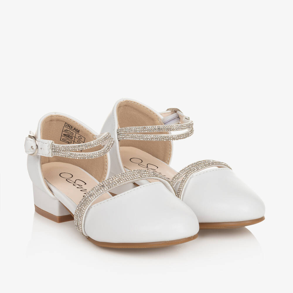 Sevva - Girls White Faux Leather & Diamanté Shoes | Childrensalon