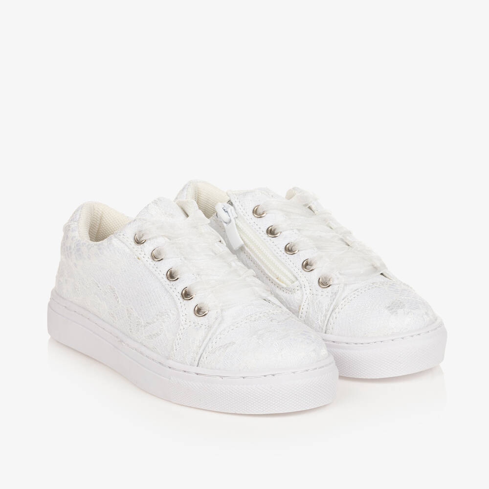 Shop Sevva Girls White Lace Trainers