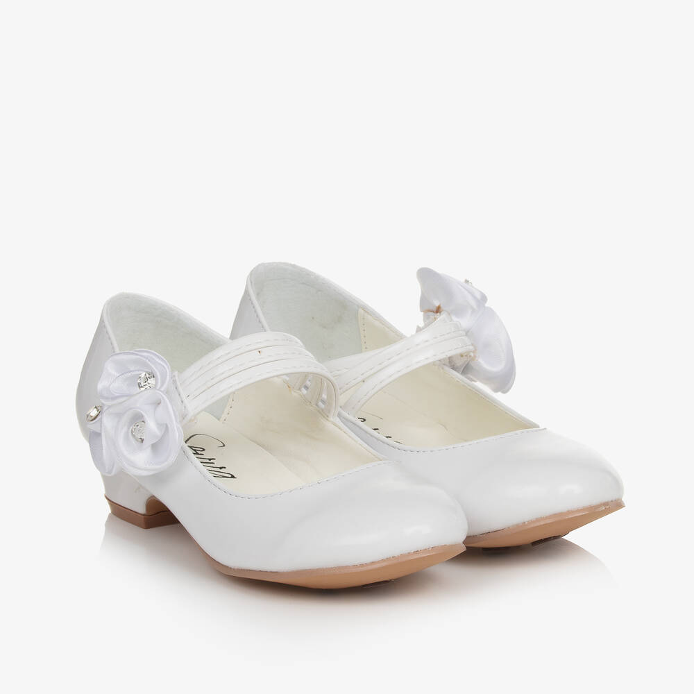 Sevva Kids' Girls White Patent Faux Leather Bar Shoes