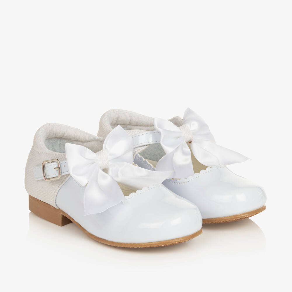 Sevva - Girls White Patent Faux Leather Bow Shoes | Childrensalon