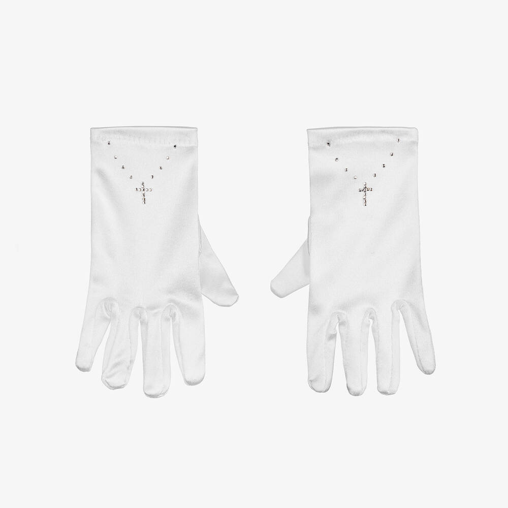 Sevva - Girls White Satin Ceremony Gloves | Childrensalon