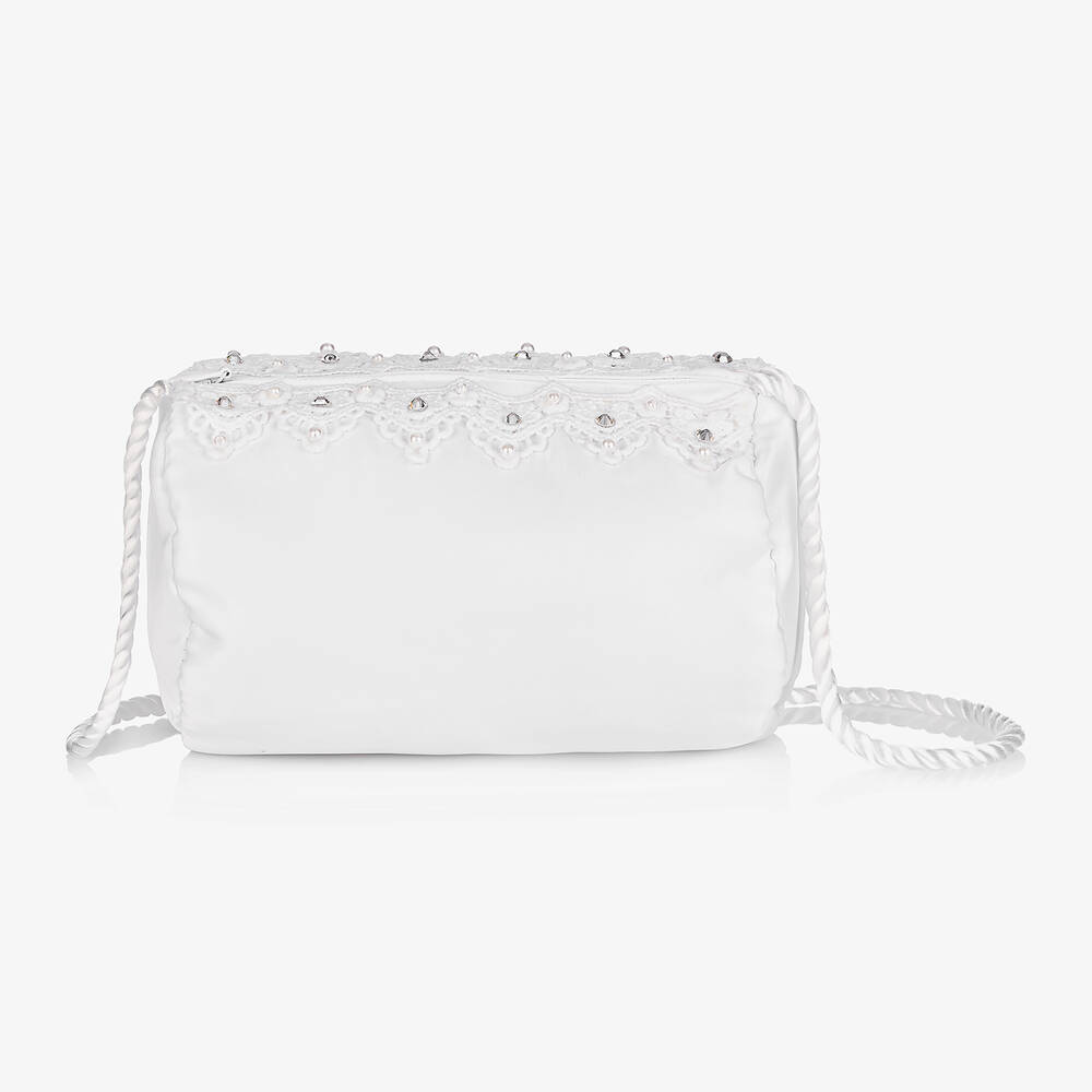 Sevva - Girls White Satin Handbag (16cm) | Childrensalon
