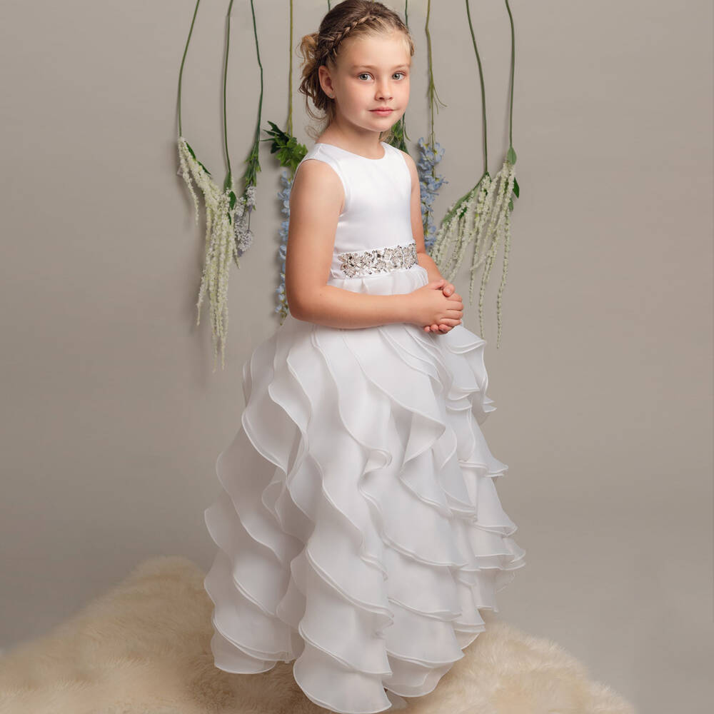 Sevva-Girls White Satin & Organza Dress | Childrensalon