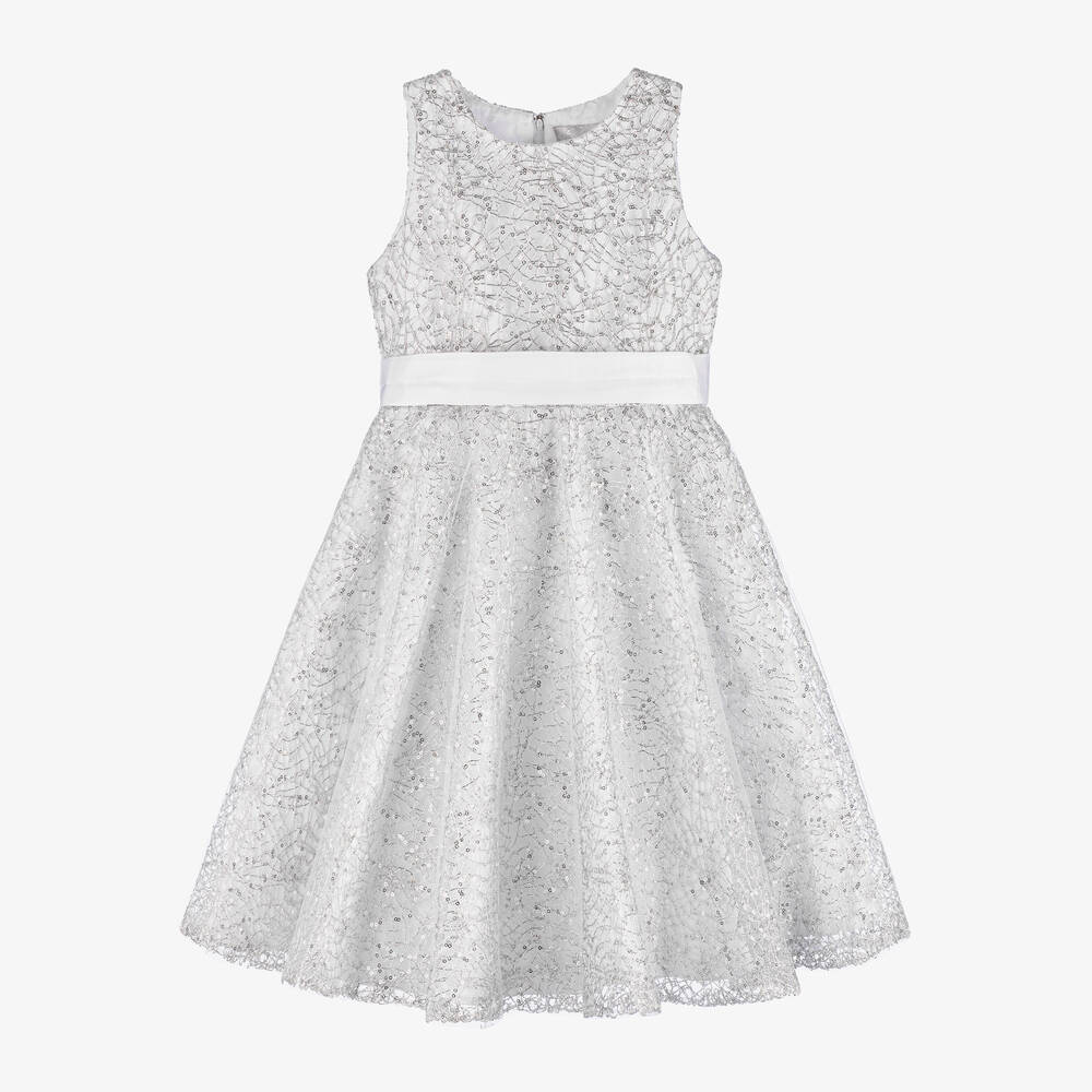 Sevva - Girls White & Silver Tulle Dress | Childrensalon