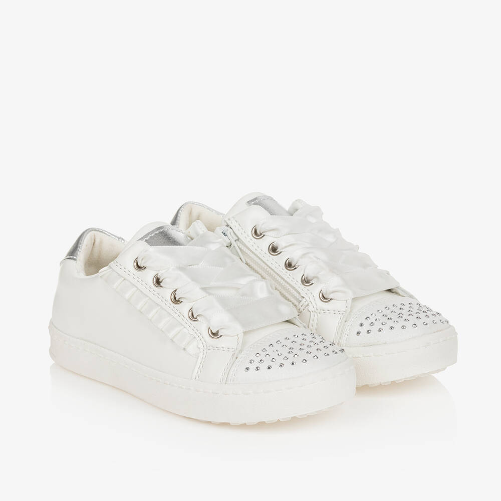 Sevva - Girls White Studded Faux Leather Trainers | Childrensalon