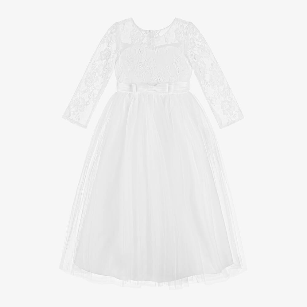 Sevva - Girls White Tulle & Lace Dress | Childrensalon