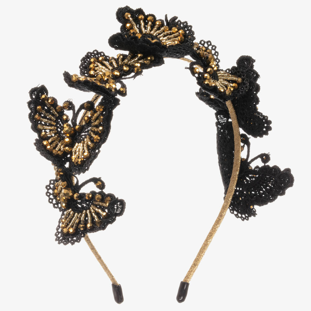 Sienna Likes To Party - Black & Gold Butterfly Hairband | Childrensalon