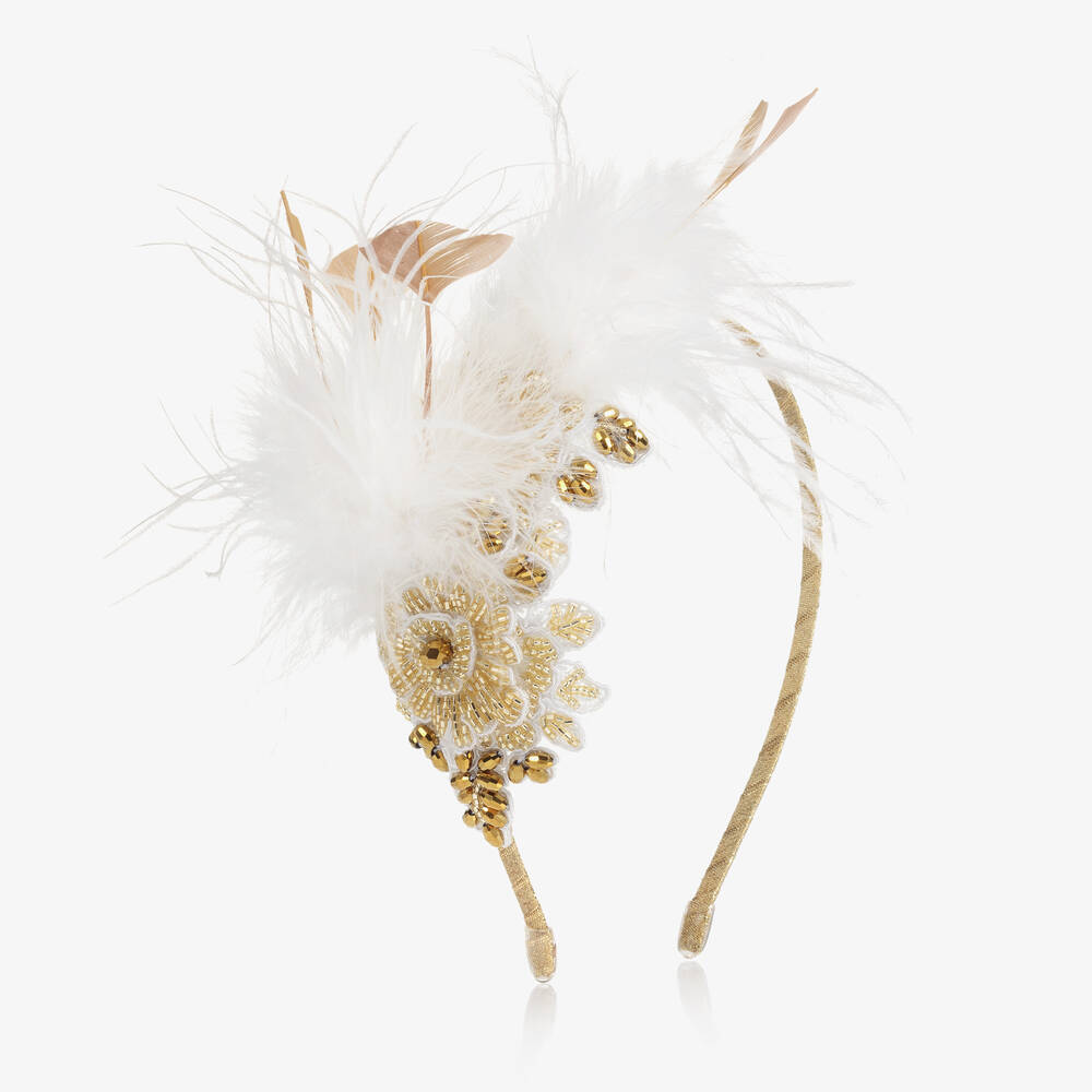 Sienna Likes To Party - Girls Gold Feather Hairband | Childrensalon