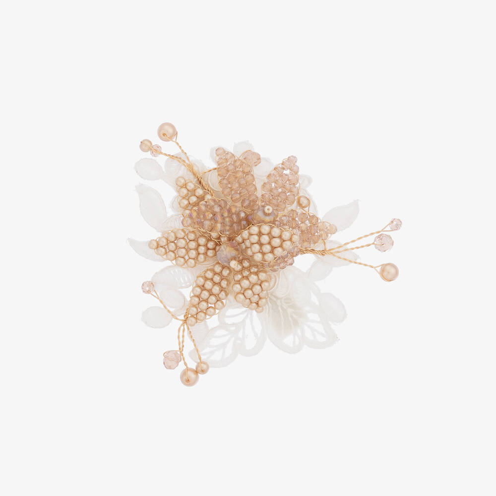 Sienna Likes To Party - Goldene Perlen-Blumenhaarspange 9cm | Childrensalon