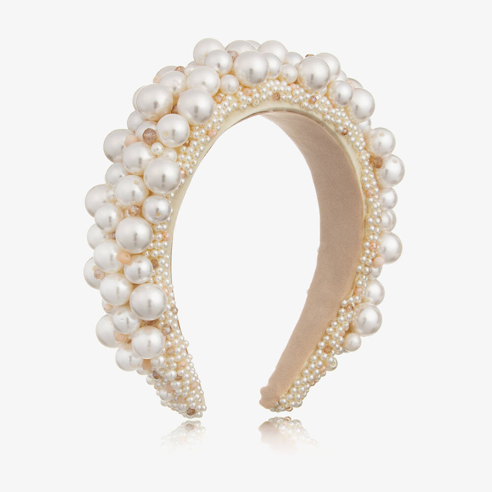 Sienna Likes To Party - Girls Ivory & Pink Padded Pearl Hairband | Childrensalon
