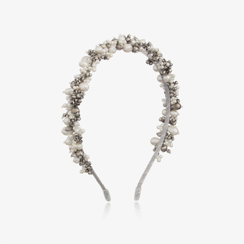 Sienna Likes To Party - Girls Silver Pearl Hairband  | Childrensalon