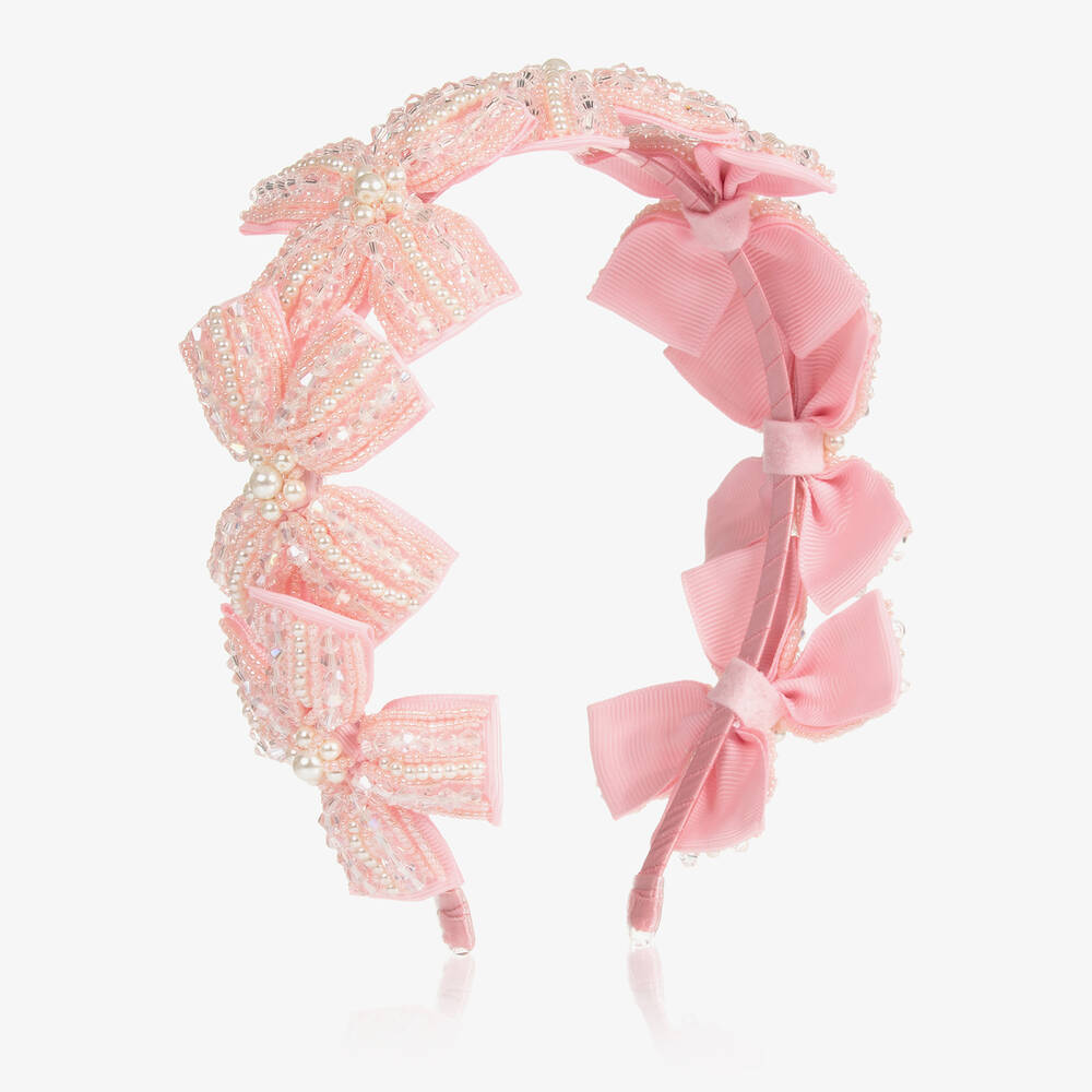 Sienna Likes To Party - Serre-tête rose à nœuds ornés de perles | Childrensalon